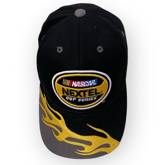 Nascar Other - NASCAR 2004 Nextel Cup Series Strapback Baseball Cap Hat Black Yellow Flames